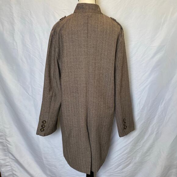 Aowofs Women's Herringbone Long Jacket Coat Size Medium Brown White Neck Strap - Picture 7 of 13